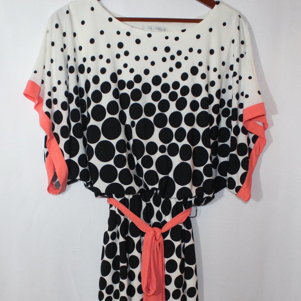 Sandra Darren Polka Dot and Coral Trim Dress